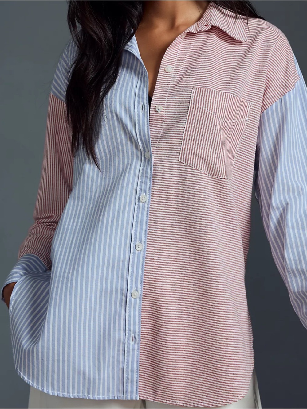 Anthropologie Maeve Bennet Button-down Shirt sz M Striped Blue Pink